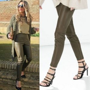 Olive Green Faux Leather Zara Highwaisted Leggings